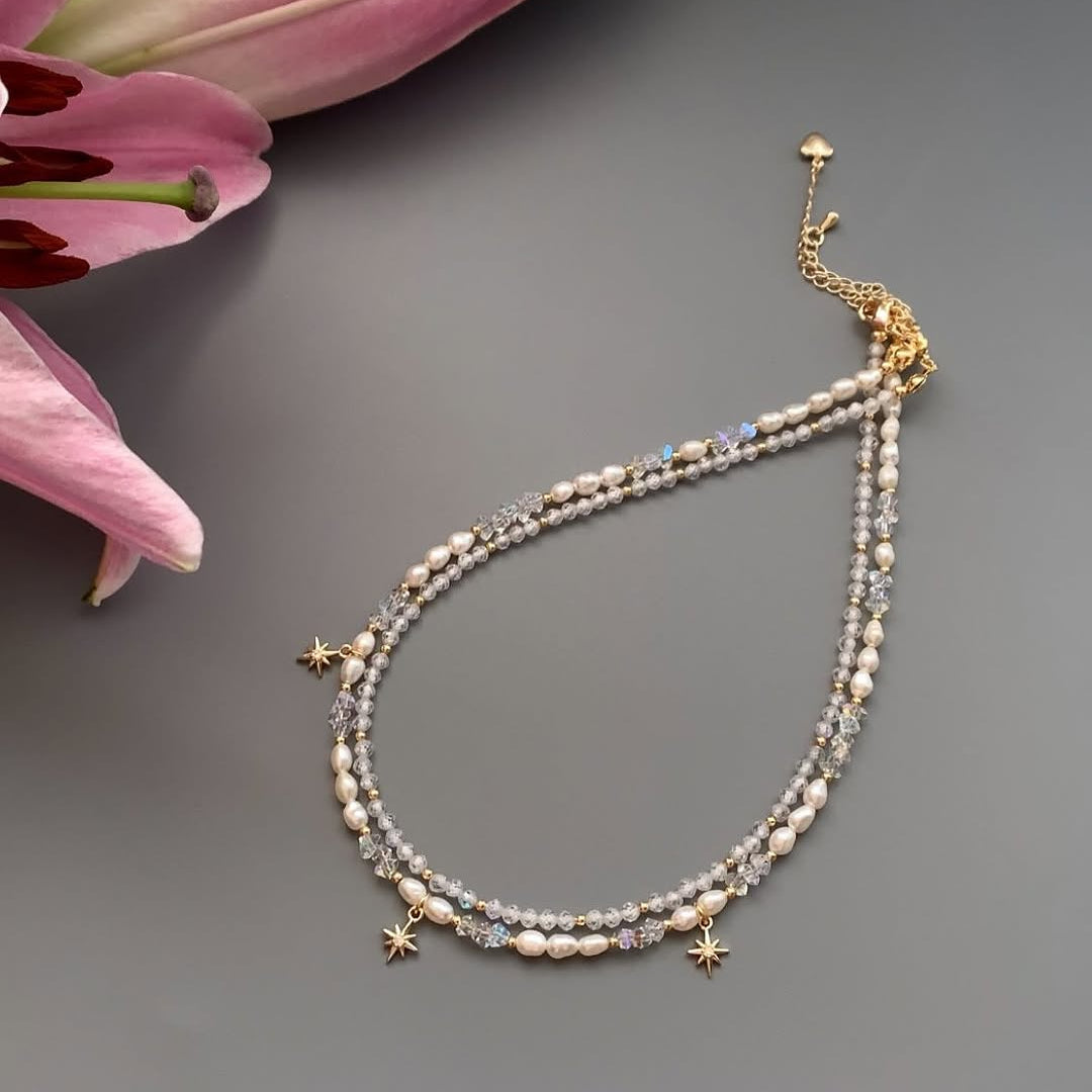 Starry Pearl Charm Necklace Set for Women