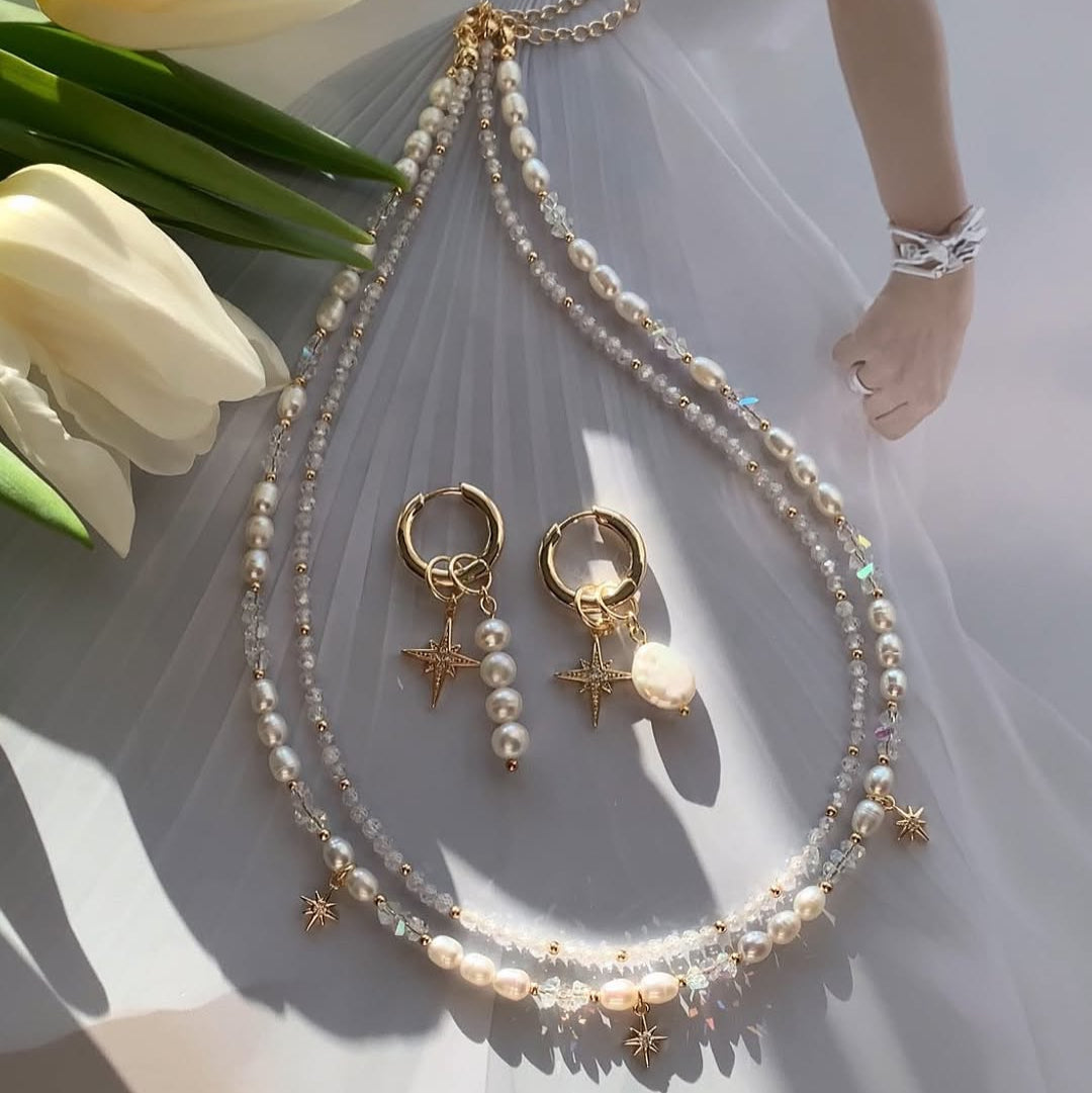 Starry Pearl Charm Necklace Set for Women