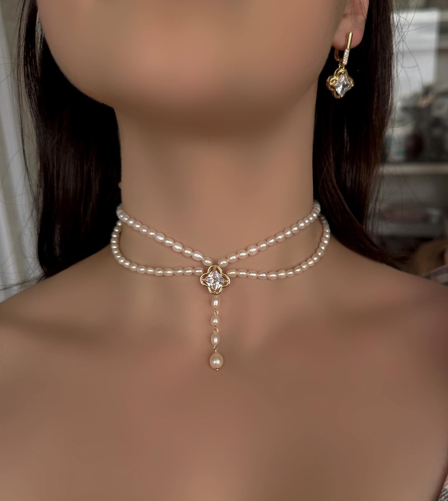 Maëlle Pearl Drop Choker Necklace & Earring Set