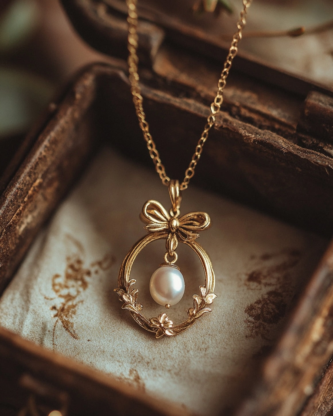 Gold-Plated Pearl Bow Necklace