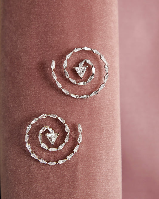 Silver Spiral Diamond Stud Earrings