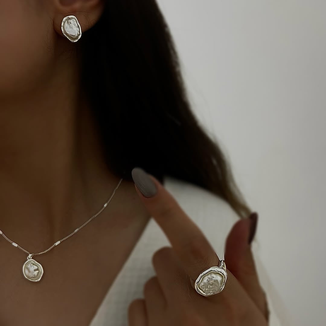Silver Teardrop Pendant Set for Women