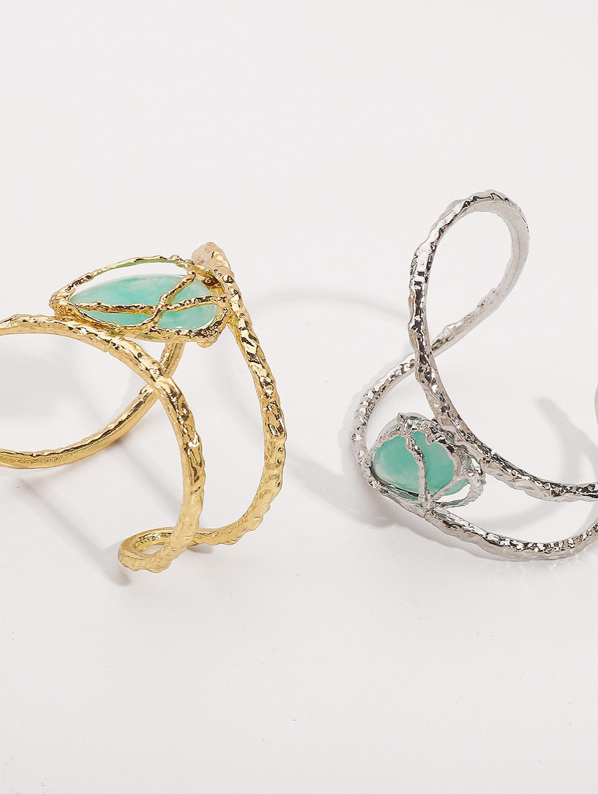 Soraya Green Stone Textured Open Cuff Bracelet