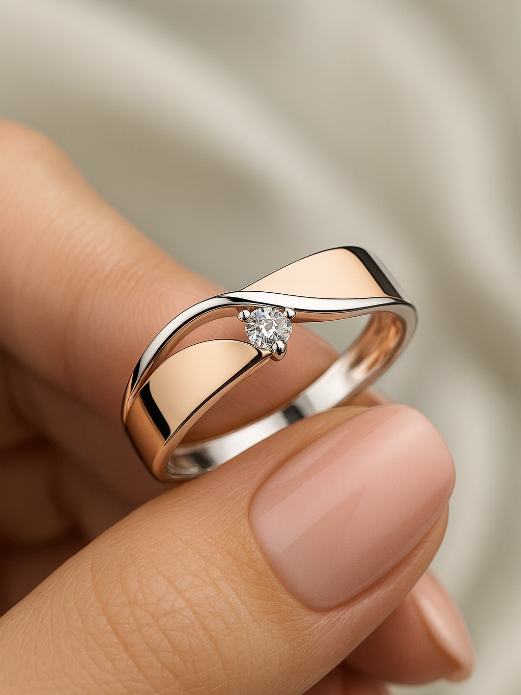 Rose Gold and White Gold Plated Solitaire Ring