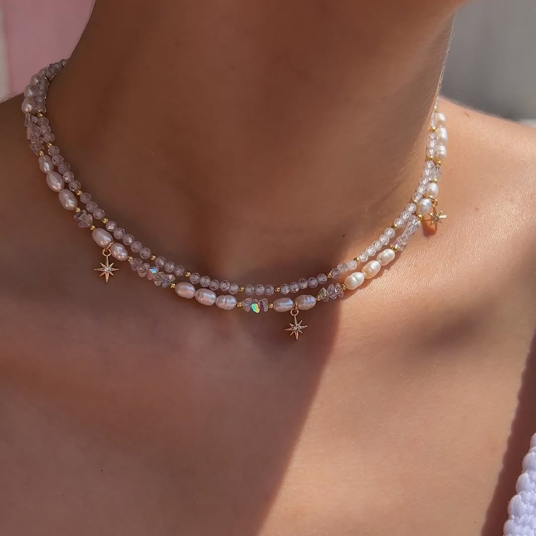 Starry Pearl Charm Necklace Set for Women