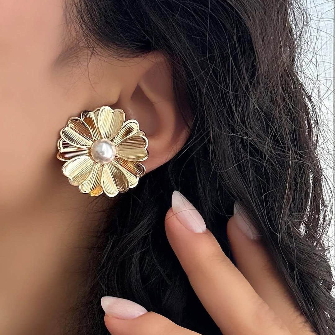 Lylah Gold Daisy Studs with Pearl