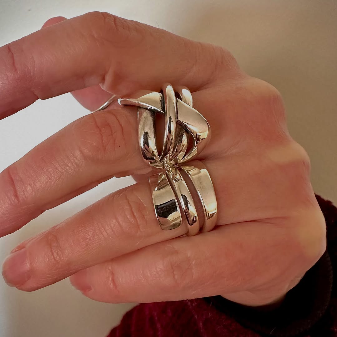 Alix Sculpted Silver Rings - set of 3