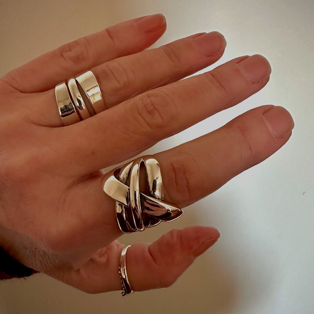 Alix Sculpted Silver Rings - set of 3