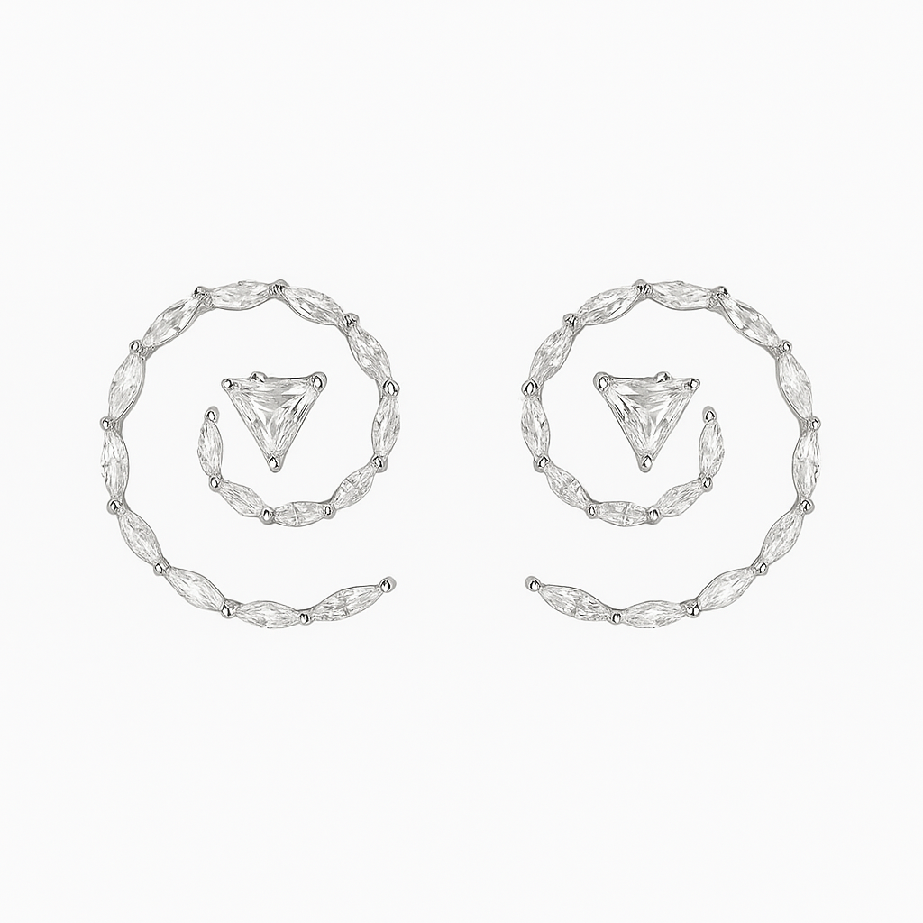 Silver Spiral Diamond Stud Earrings