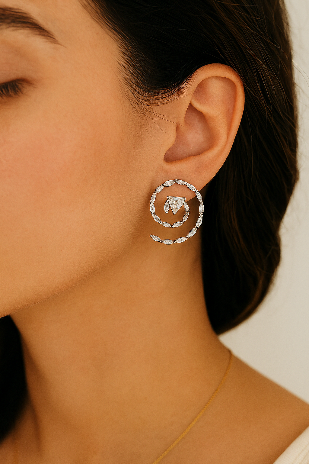 Silver Spiral Diamond Stud Earrings