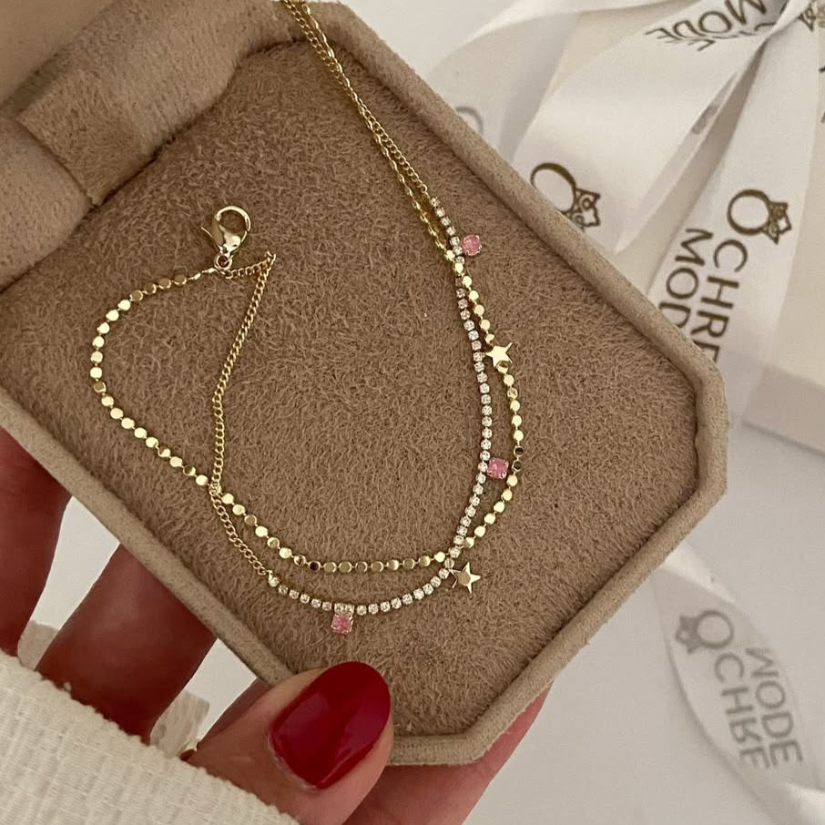 Starry Pink Double-Strand Anklet