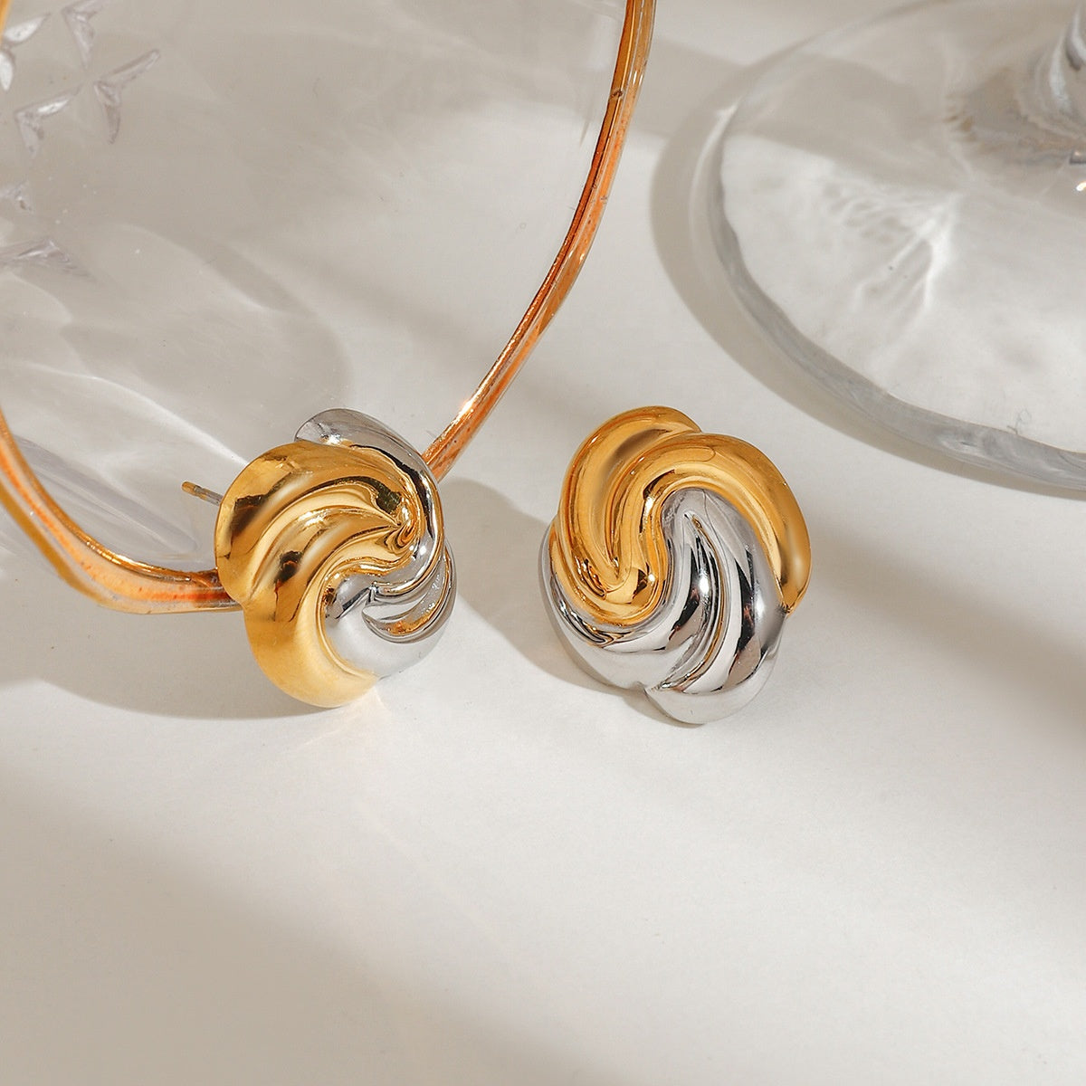 Swirl Knot Dome Studs – Dual Tone Bold Earrings