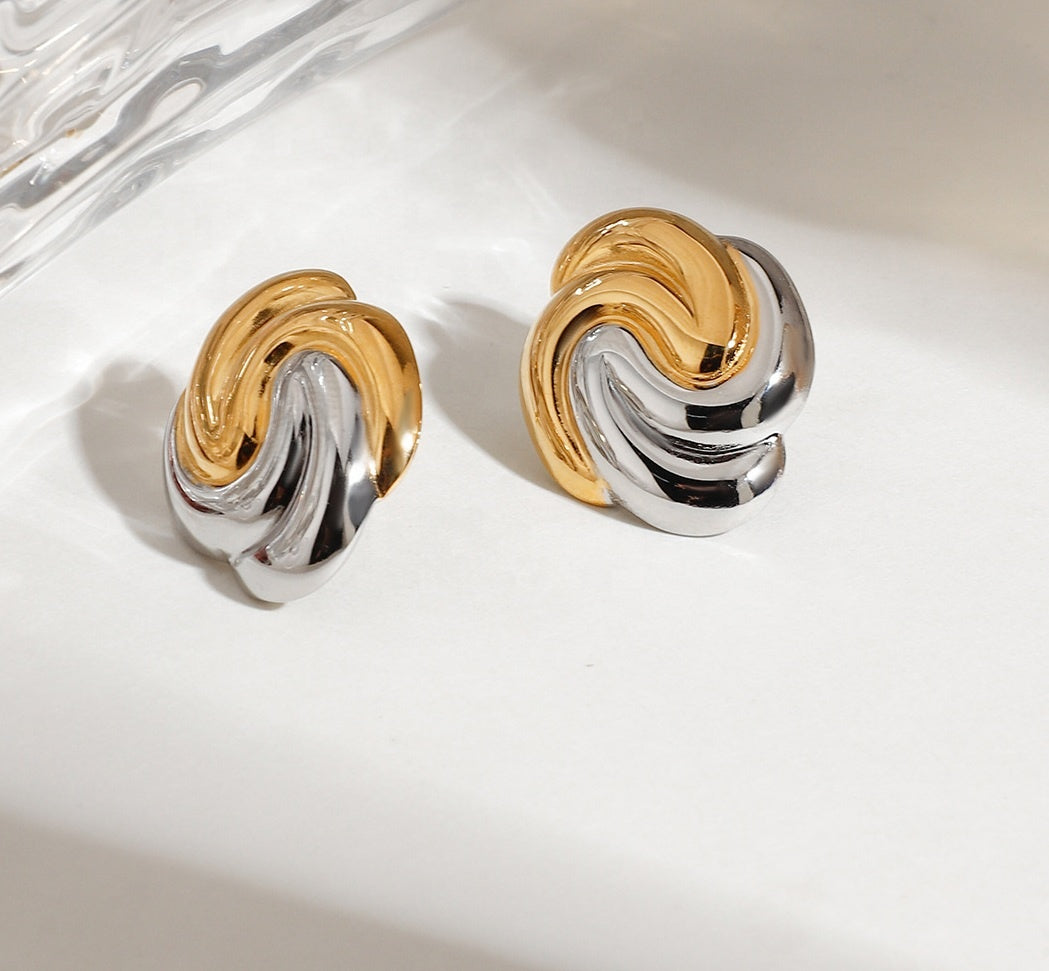 Swirl Knot Dome Studs – Dual Tone Bold Earrings