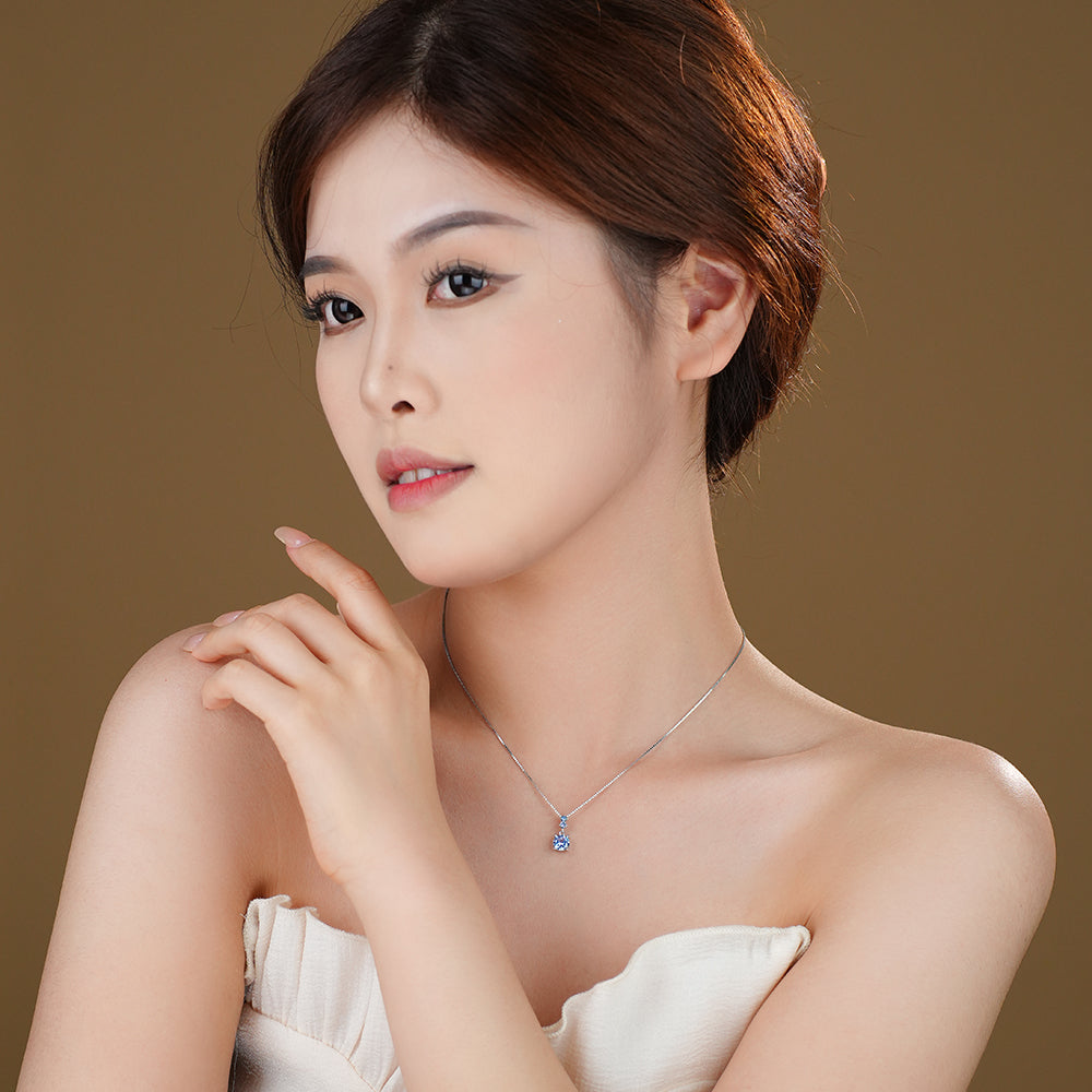Ocean Blue Solitaire Necklace & Earring Set in Silver-Plated Stainless Steel