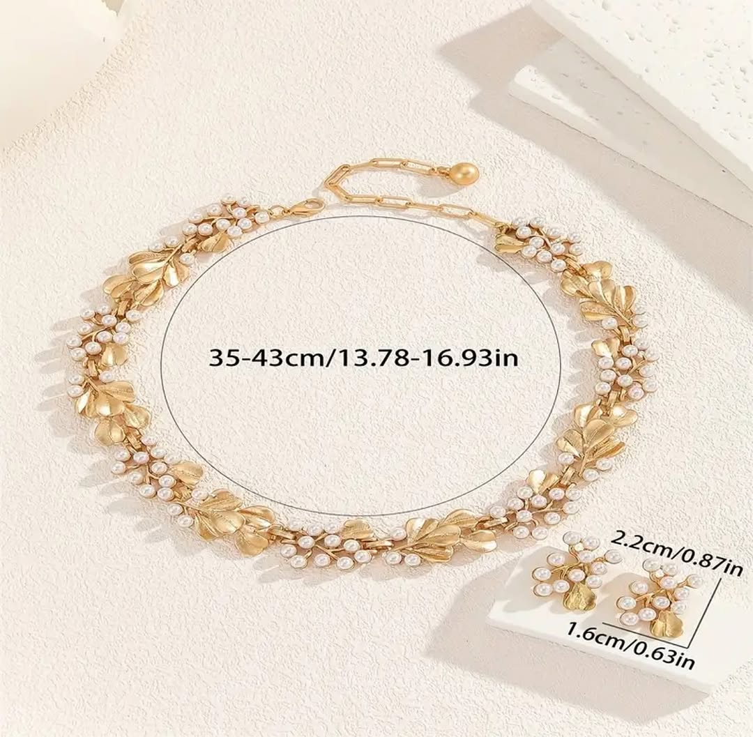 Luxe Pearl Leaf Jewelry Set for Women