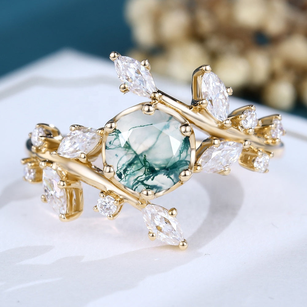 Marbled Green & Diamond Ring 925 Sterling Silver