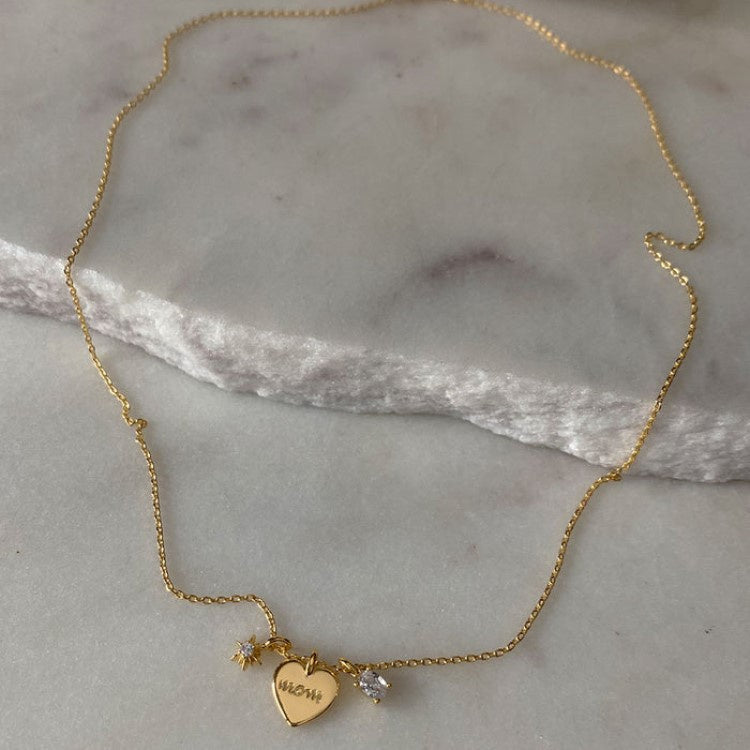 Amara Mom Heart Charm Necklace