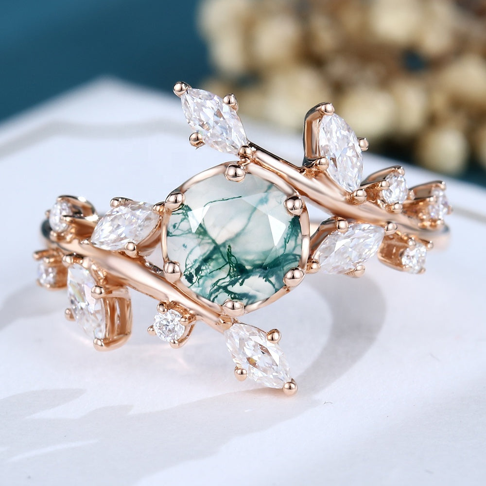 Marbled Green & Diamond Ring 925 Sterling Silver