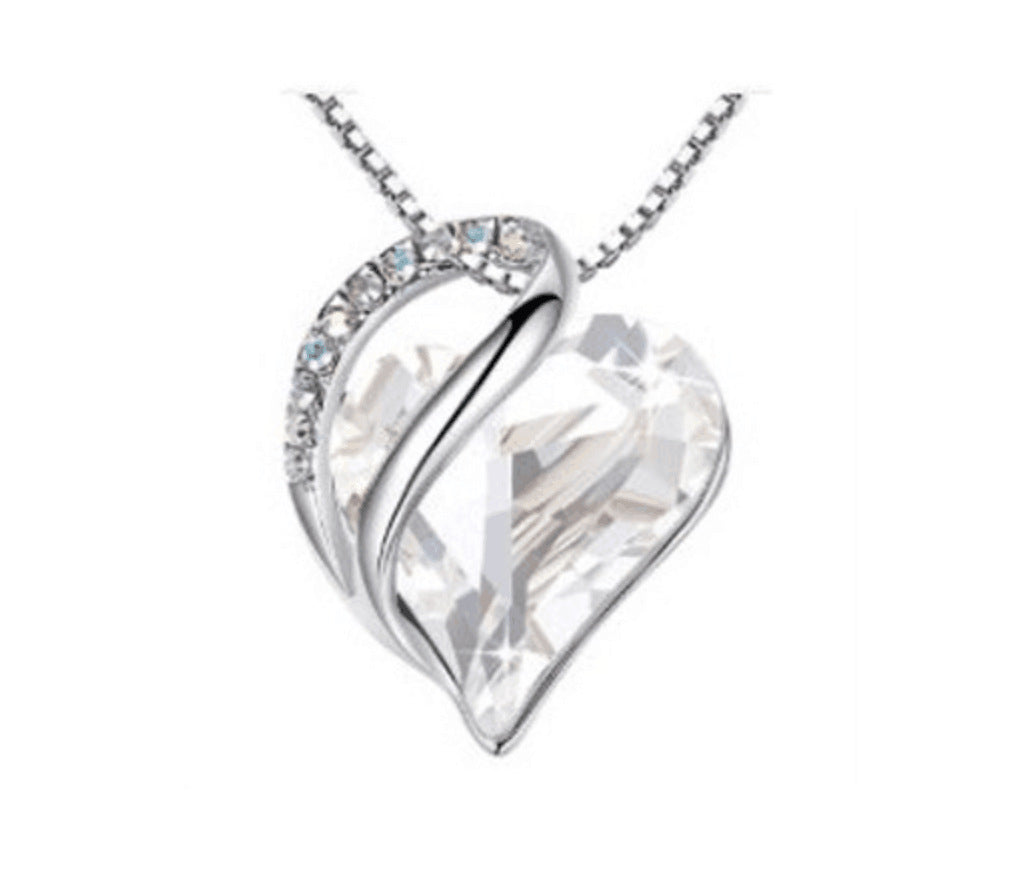 Twilight Crystal Heart Pendant – Silver-Plated Stainless Steel (Multiple Colors)