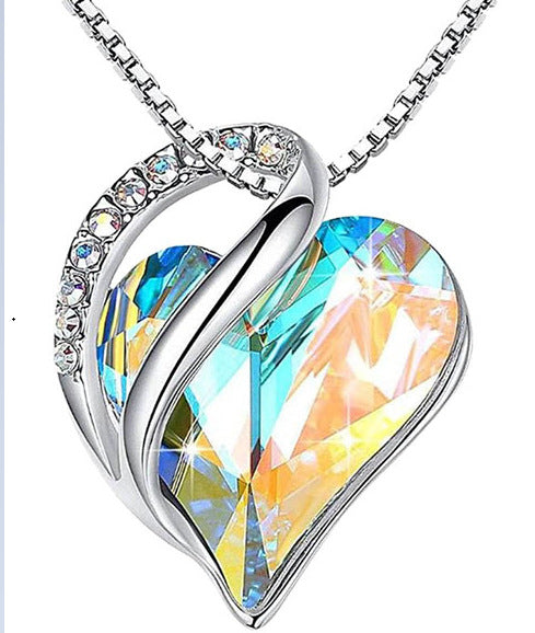 Twilight Crystal Heart Pendant – Silver-Plated Stainless Steel (Multiple Colors)