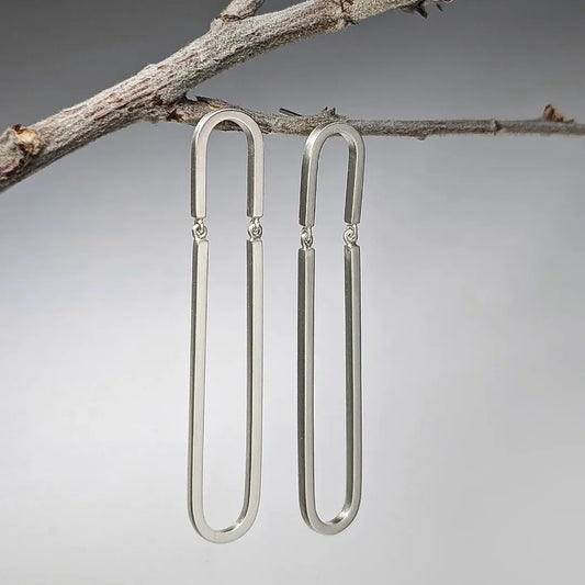 Geometric Silver Drop Earrings