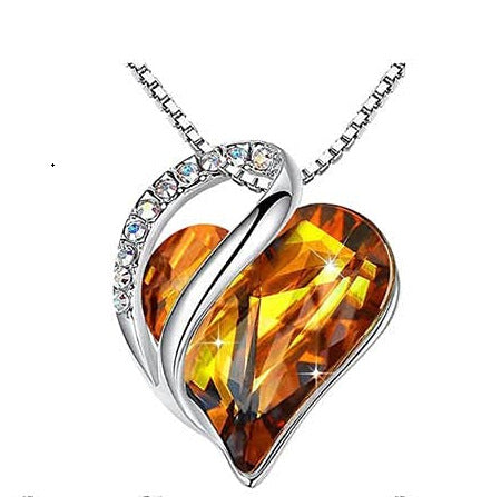 Twilight Crystal Heart Pendant – Silver-Plated Stainless Steel (Multiple Colors)