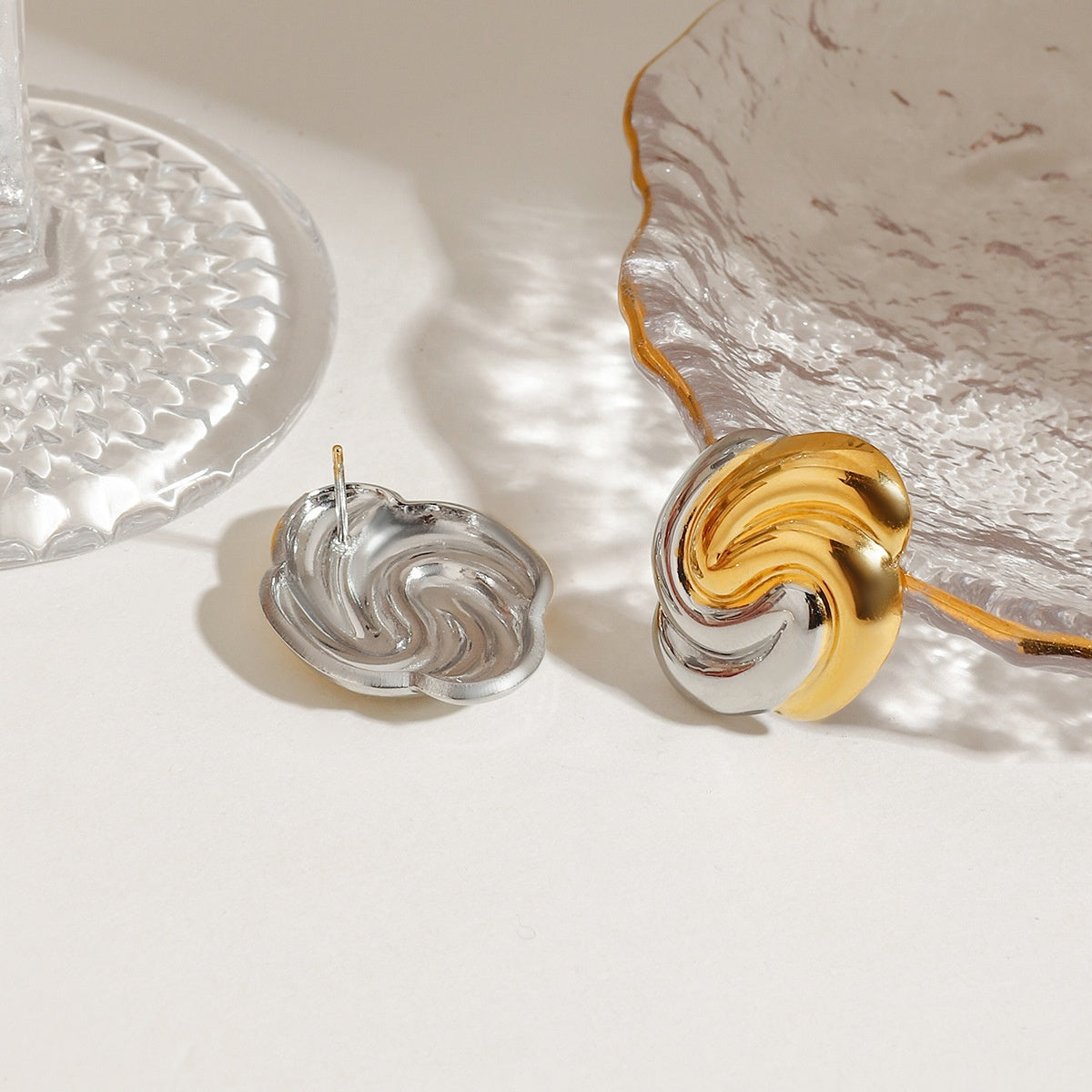 Swirl Knot Dome Studs – Dual Tone Bold Earrings