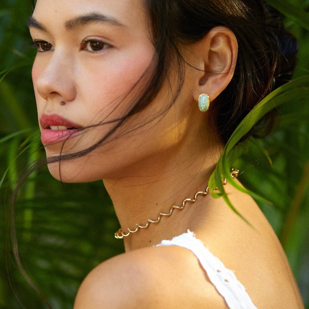 Turquoise Pave Hoop Earrings for Women