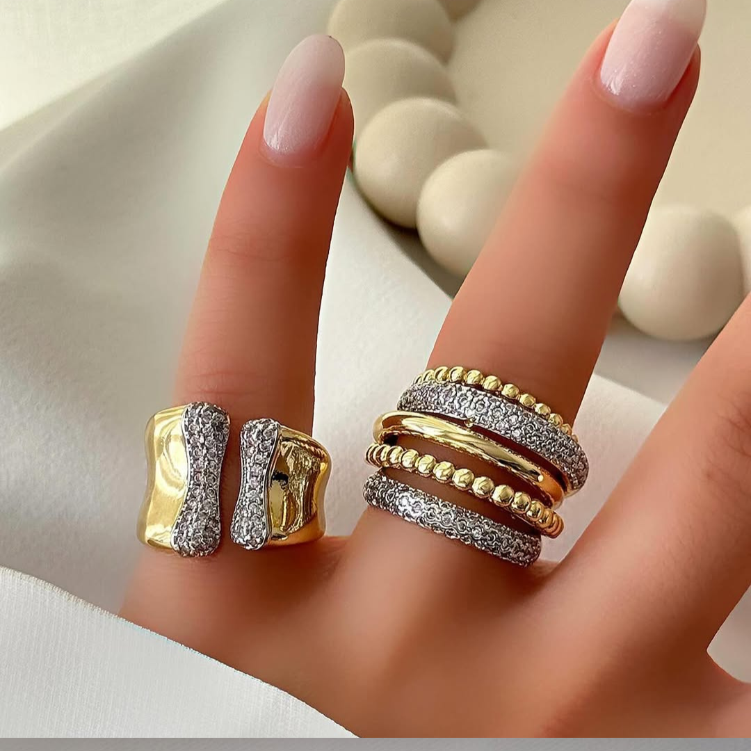 Aerin and Sora Beaded Textured layers Rings