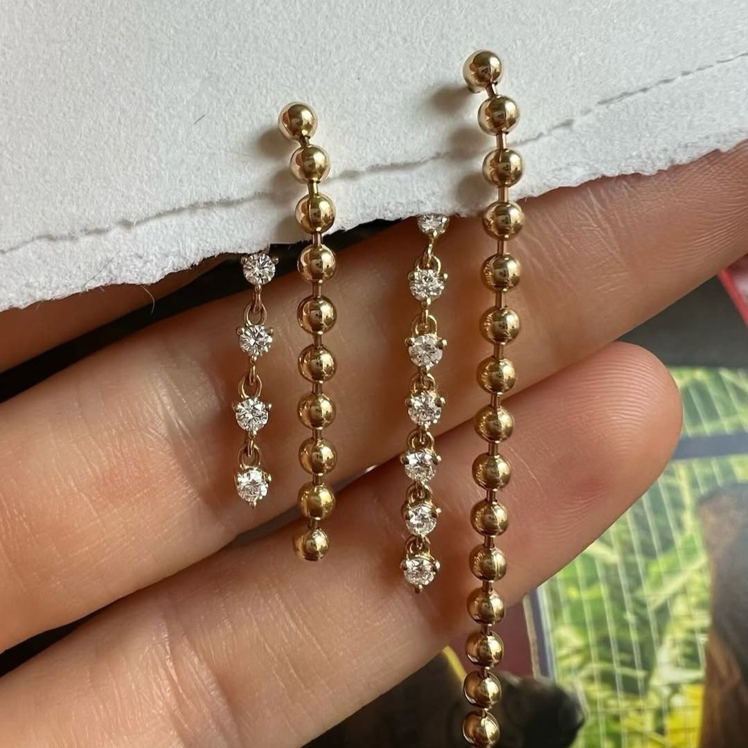 Tia Gold bead and diamond drop earrings