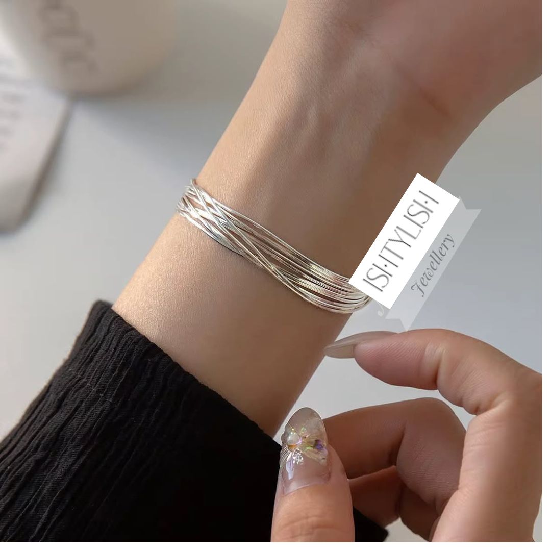 Silver Plated Multi-Layered Chain Bracelet for Women