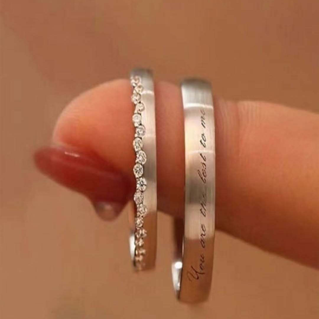 Isabella Crystal Engraved Couple Rings