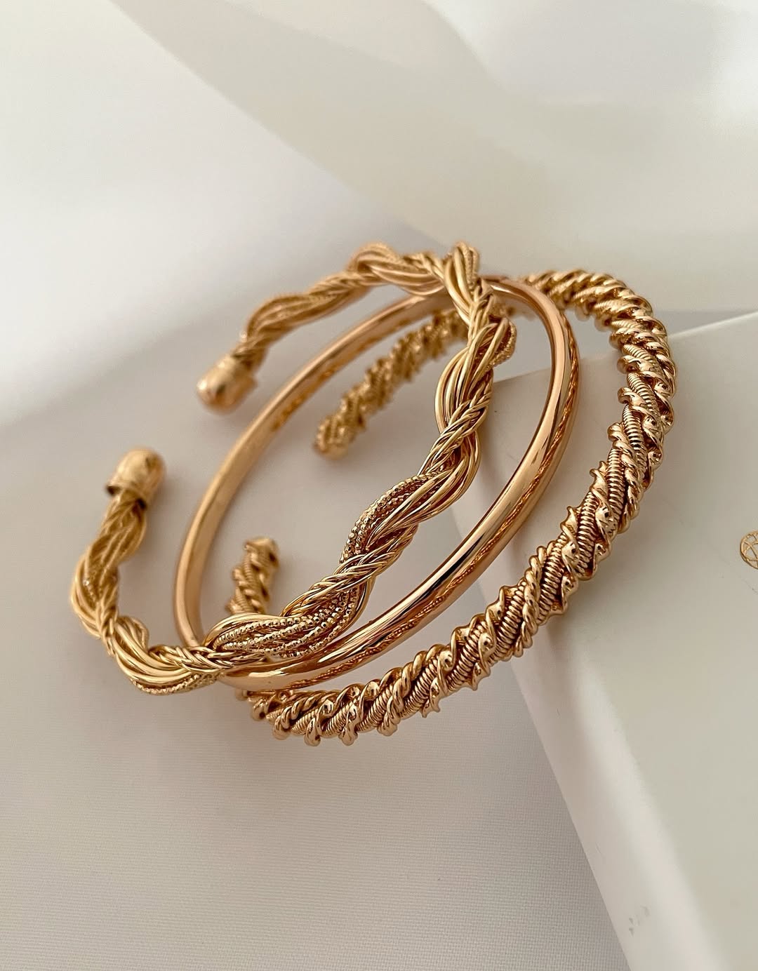 Elora Gold Twisted Bangle Bracelet Set