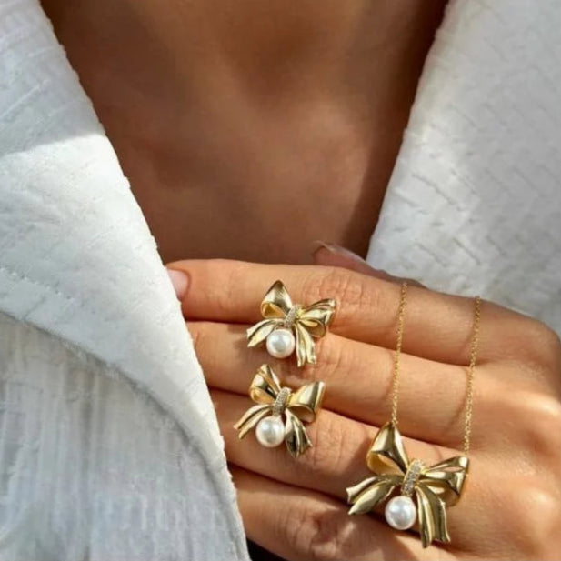 Elara Pearl Bow Set for Women