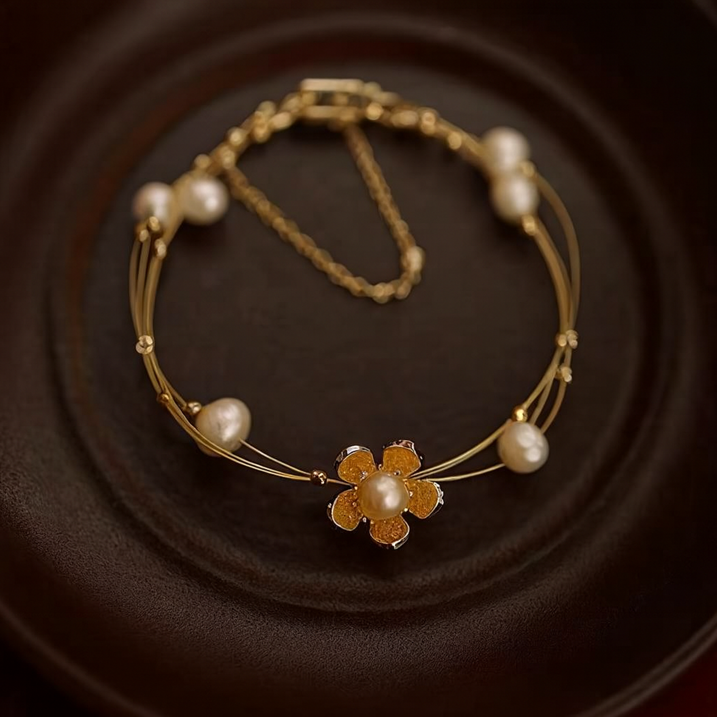 Sena Golden Petal Pearl Bracelet