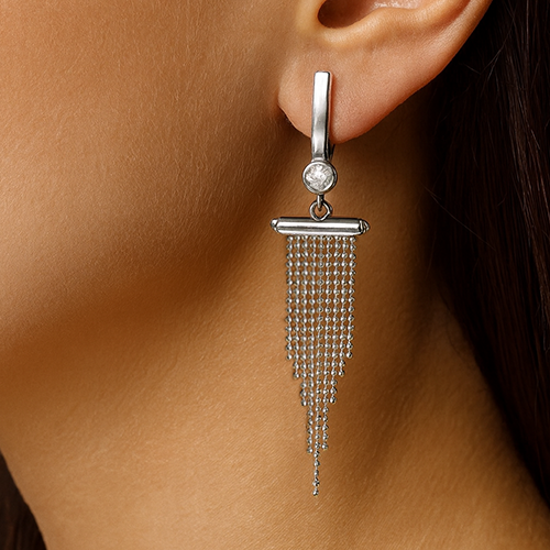 Sana Silver Chain Tassel Earrings