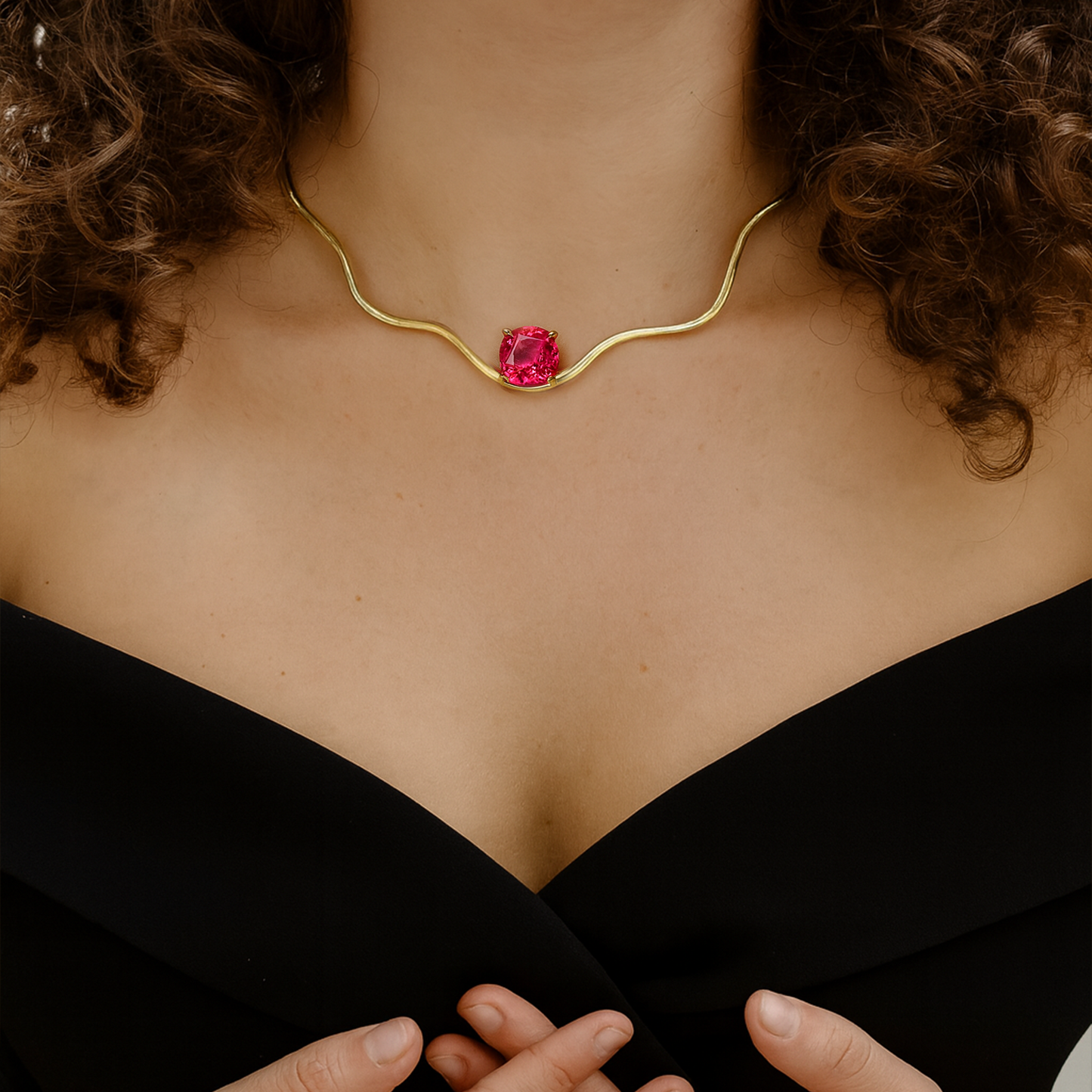 Zaria Choker Necklace with Pink Crystal