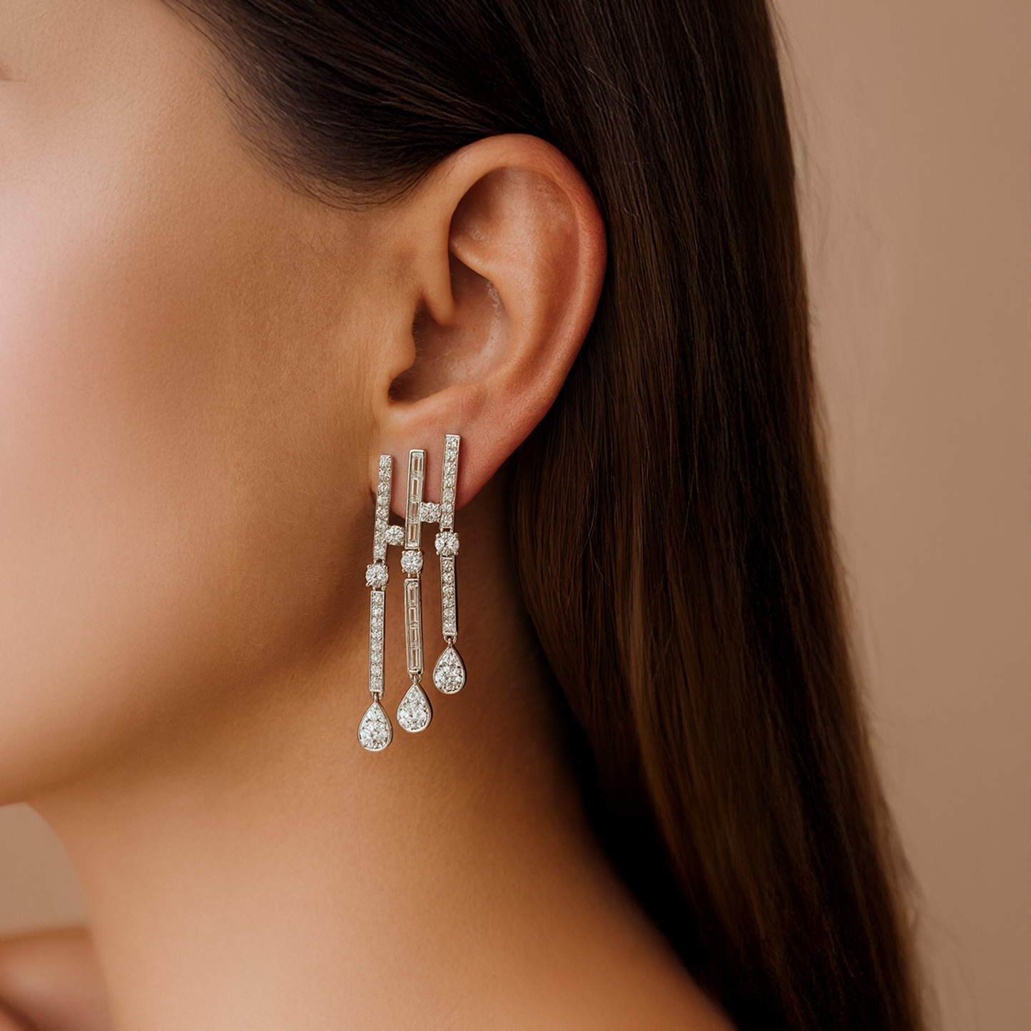 Naomi Prism Cascade Silver Danglers