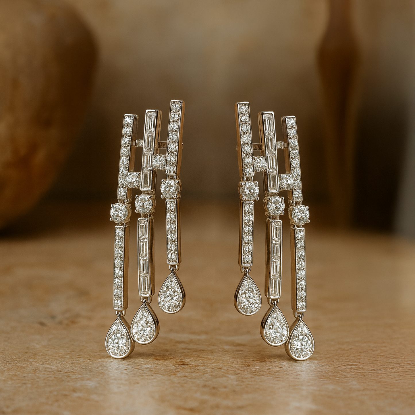 Naomi Prism Cascade Silver Danglers