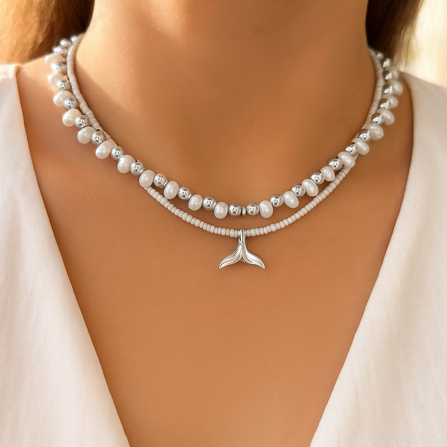Nerina Mermaid Pearl Charm Necklace