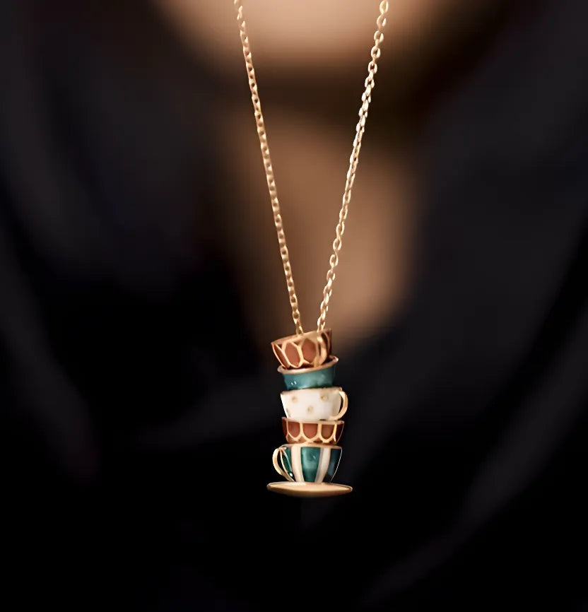 Whimsical Teacup Pendant Necklace in 18K Gold-Plated