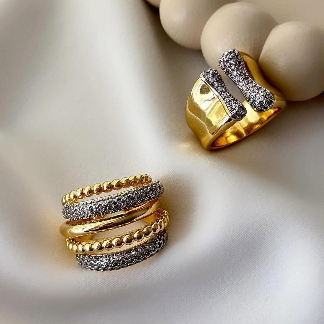 Aerin and Sora Beaded Textured layers Rings
