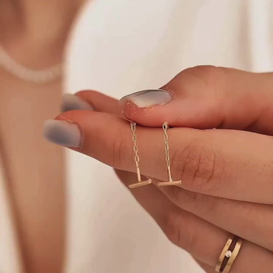 18 K Gold Plated Bar Threader Drop Earrings
