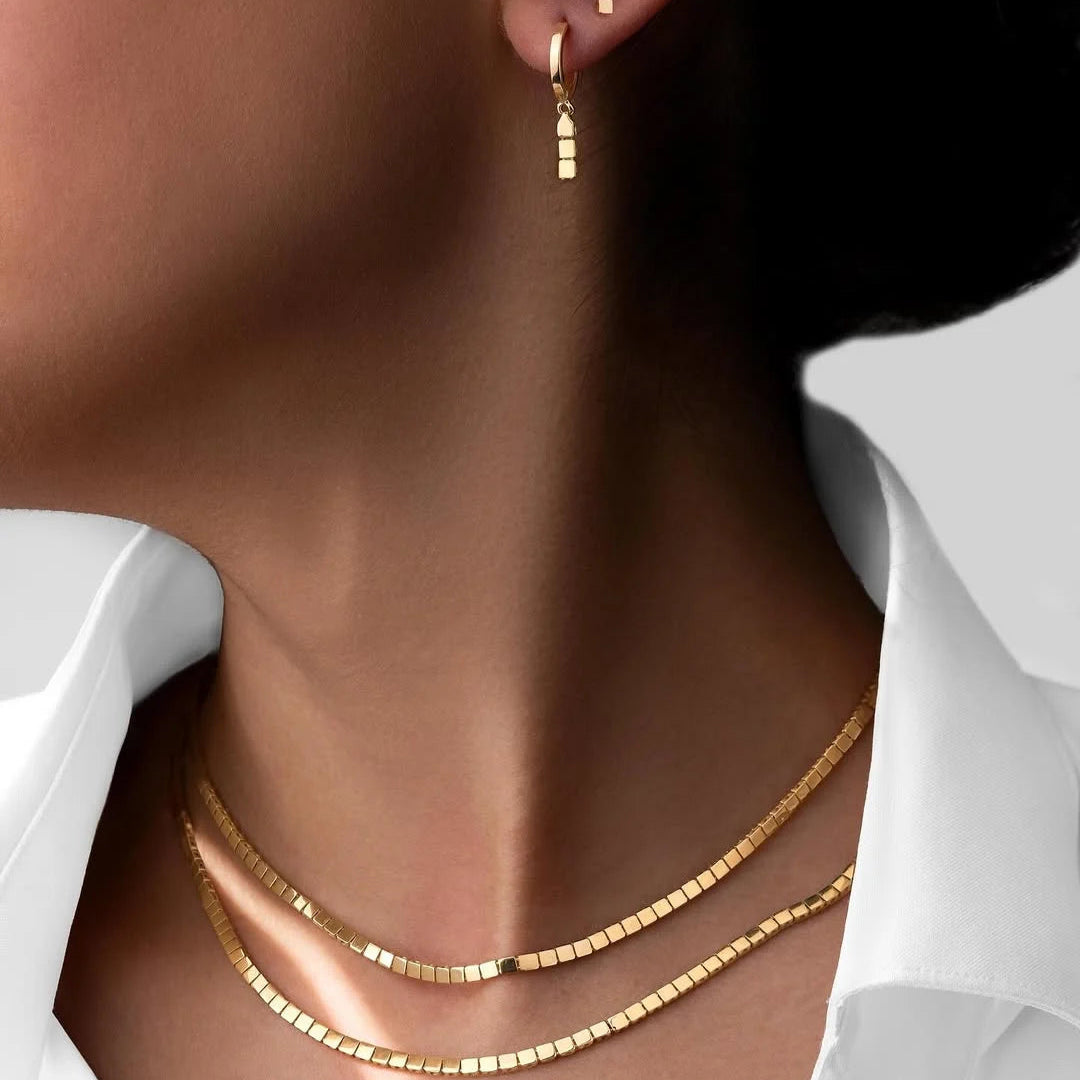 Sleek Square Link Necklace and Earring Set for Women
