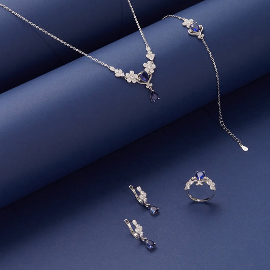 Sapphire Blossom Jewelry Set for Women