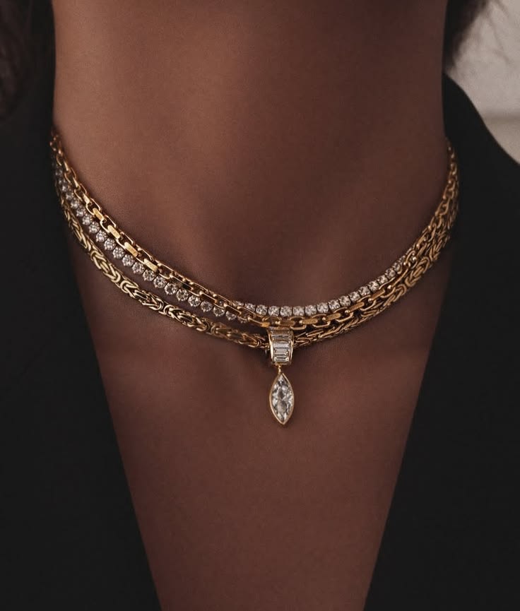 Zavielle Crystal Layered Statement Choker Necklace