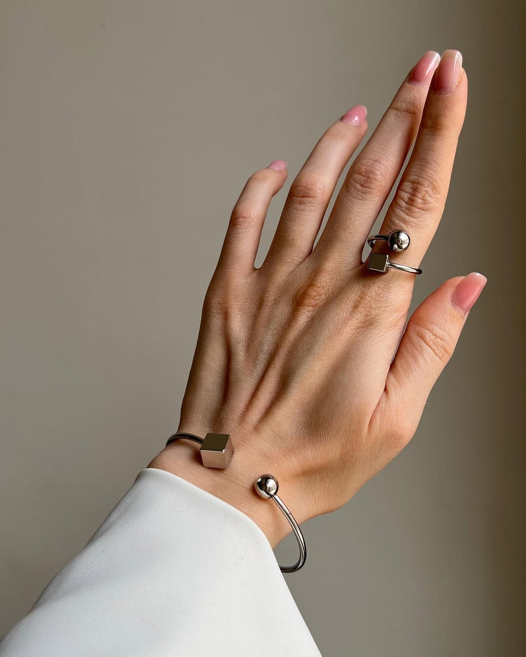 Geometric Cube Adjustable Ring & Bracelet Set