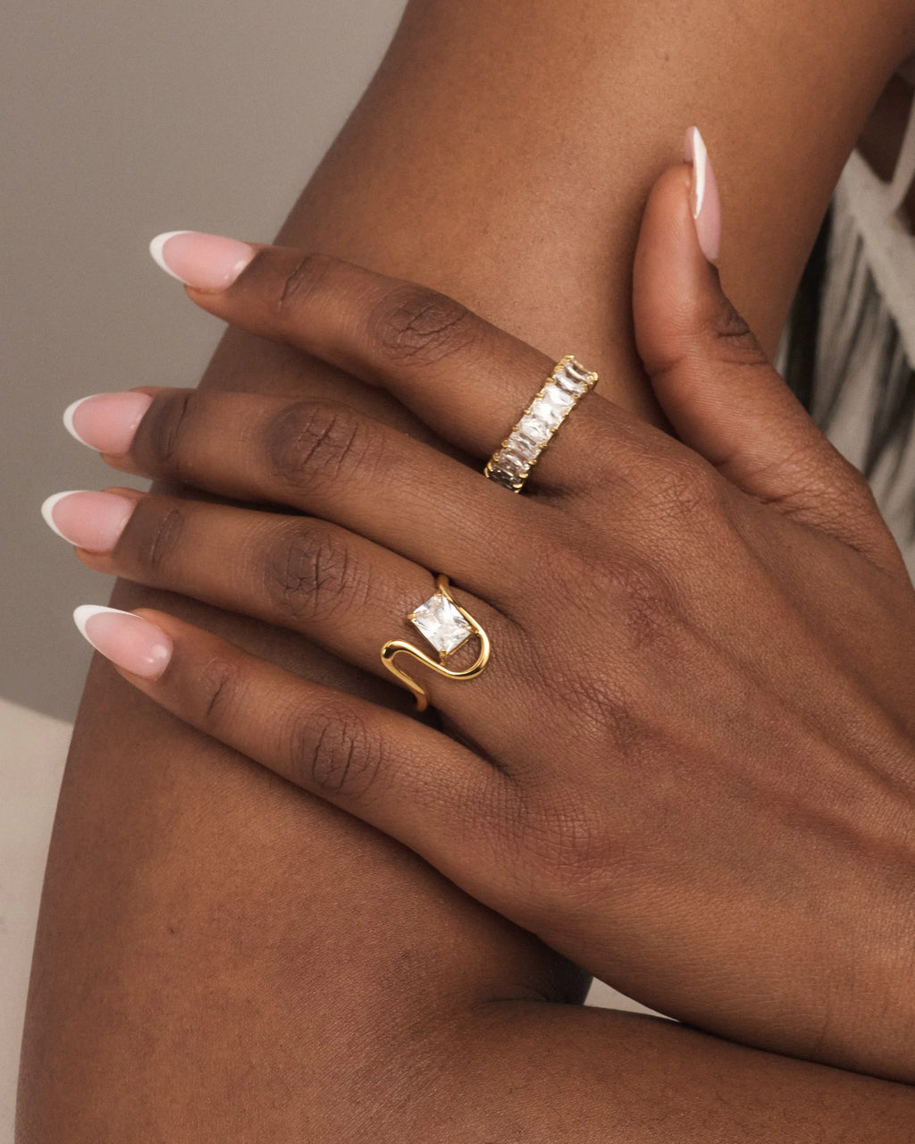 Sienna Square Crystal Wave Ring (Stack of 2)