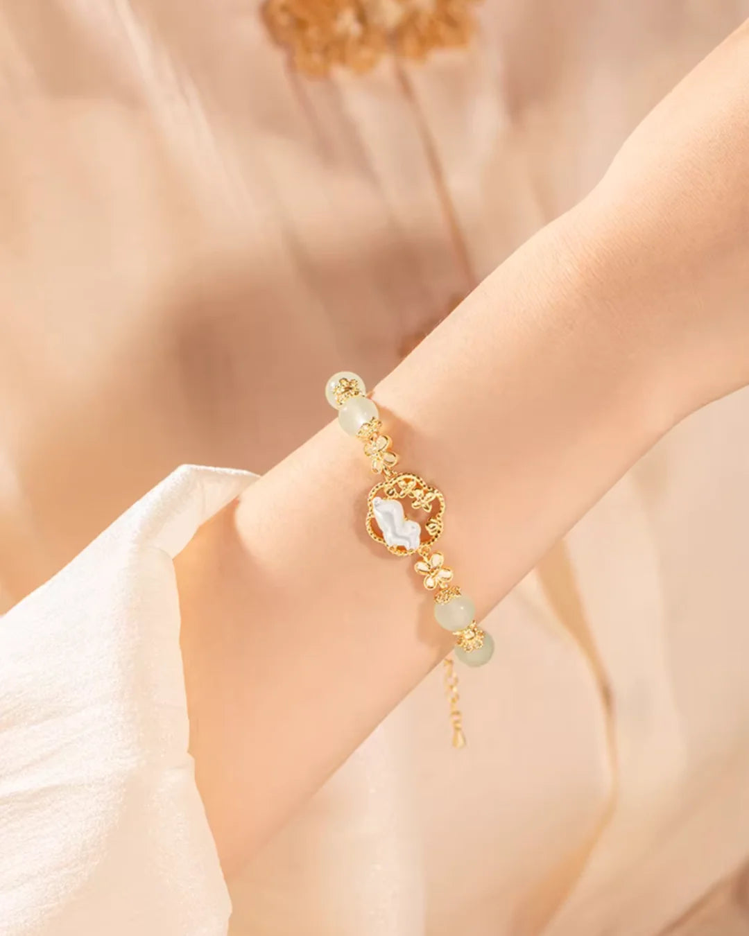 Olivia Two-Piece Pearl & Gold Toned Adjustable Bracelet Set