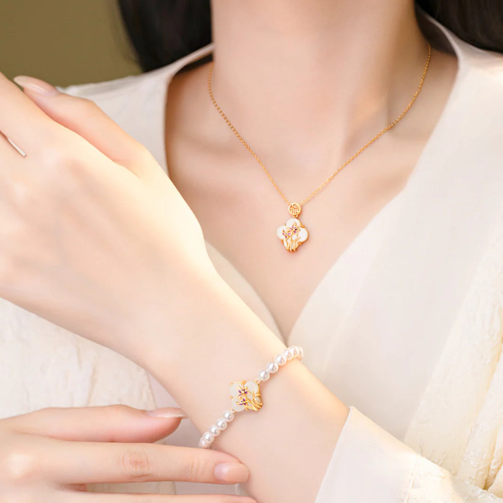 Isabelle Floral Pearl Necklace & Bracelet Set